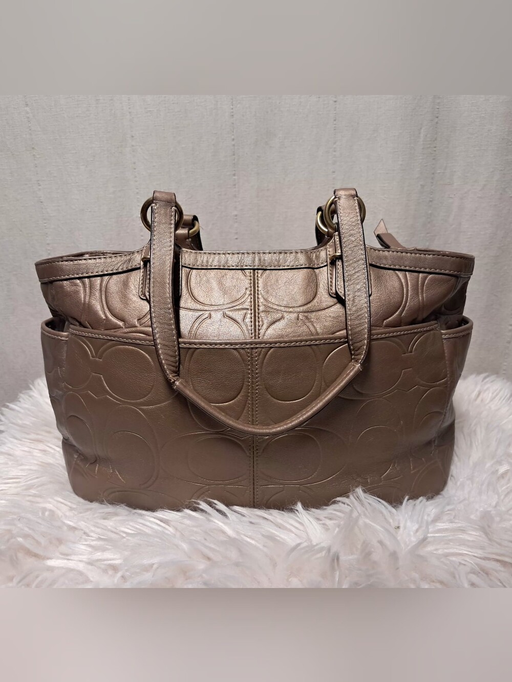 Vintage Y2K Coach Gallery Embossed Leather Tote Bag F20742 Metallic Like New - Picture 10 of 12